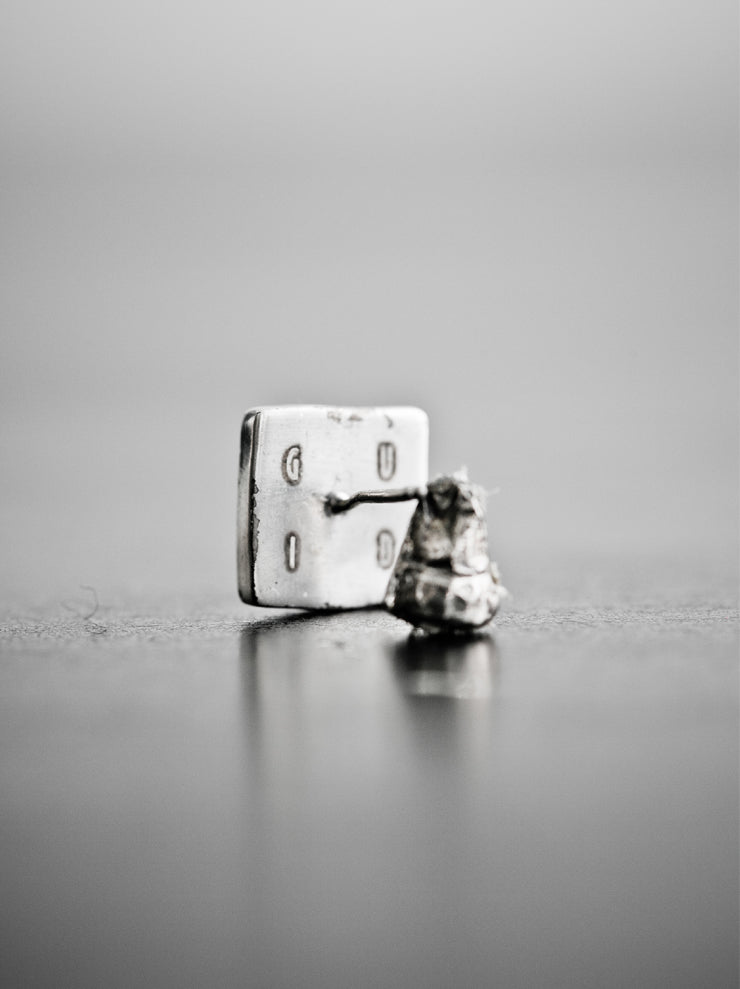 GUIDI<br> Silver x Black Diamond Horse Leather Detail Square Earrings G-OR02 BLKT