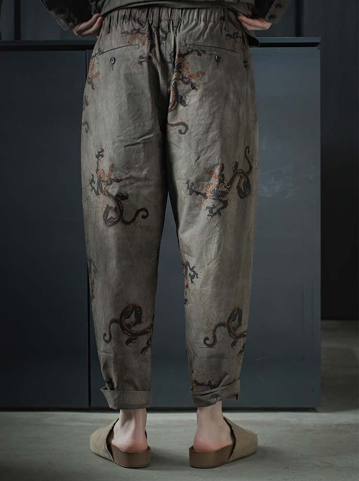 UMA WANG<br> MENS printed trousers / GRAY × BLACK