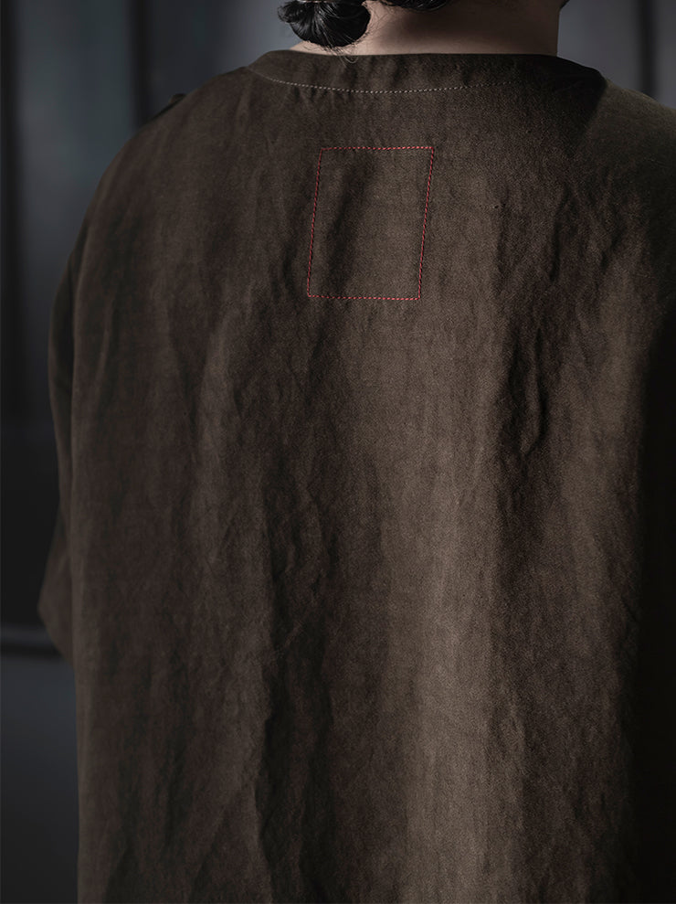 UMA WANG<br> MENS HALF SLEEVE TOP / DARK BROWN