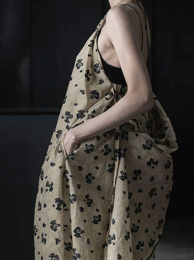 CHIAHUNG SU<br>HAND DYED STRAPPED LAYERING & RAW EDGE DRESS / FLORAL