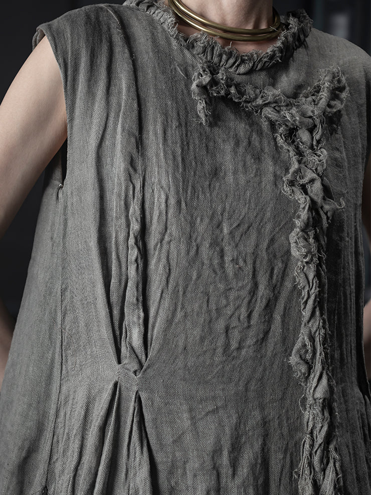 CHIAHUNG-SU<br>WOMENS HAND WOVEN RAW STRAPPING MIDI DRESS / LIGHT GREY