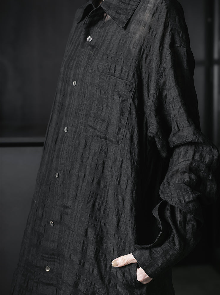CHIAHUNG-SU<br>RELAXED-FIT HAND WOVEN & TIE DYED SHIRT WITH CHEST POCKET / BLACK CHECKER