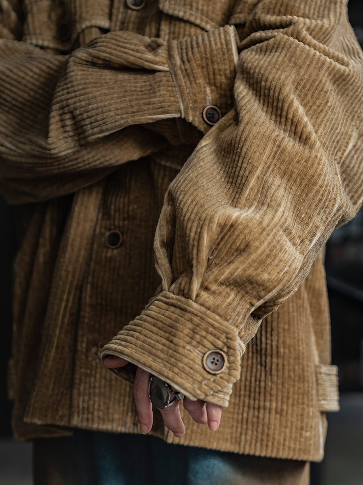 UMA WANG<br> MENS CORDUROY JACKET / TAN