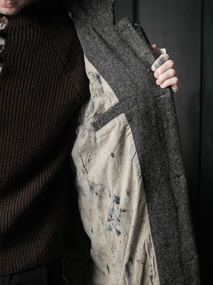 toward(s)<br>MERINO & YAK WOOL BLEND HIGH NECK OVERCOAT / DARK GREY