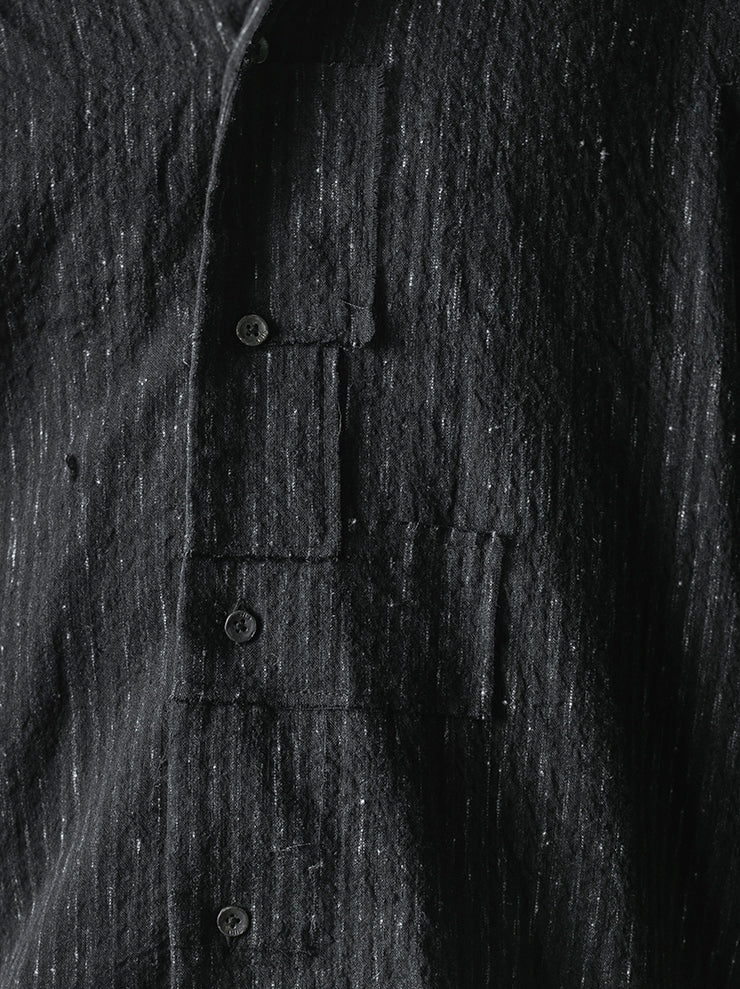 CHIAHUNG SU<br>RELAXED-FIT HAND WOVEN & DYED FLORAL PATCHED SHIRT / BLACK STRIPE