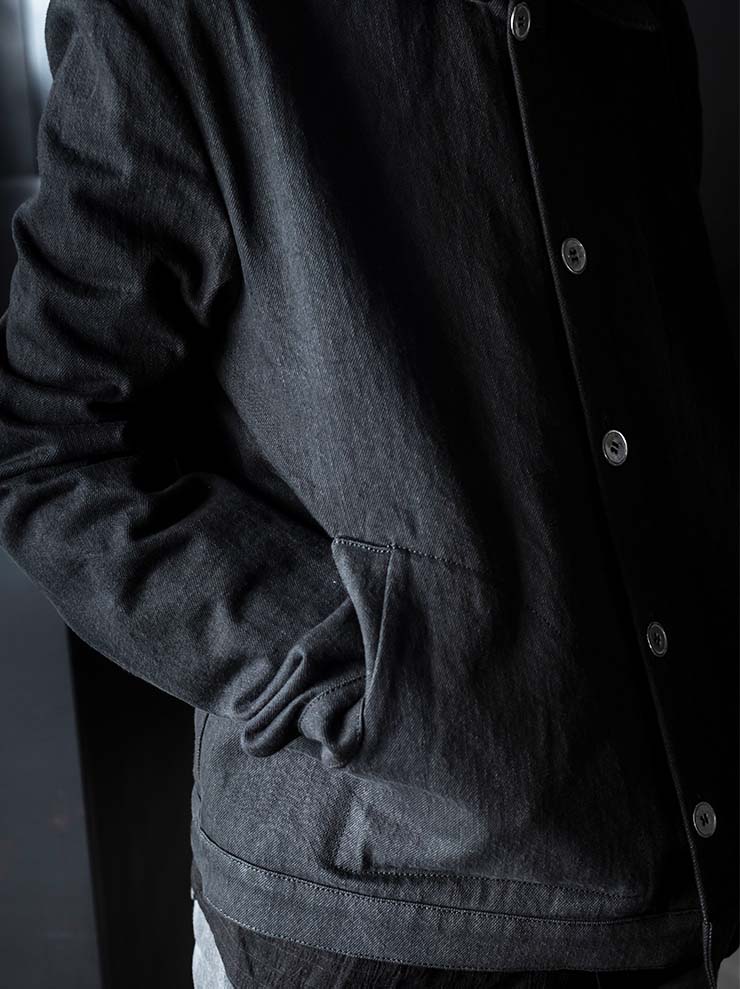 K'ANG<br>MENS SPLIT LAYER BACK DENIM JACKET / OFF BLACK