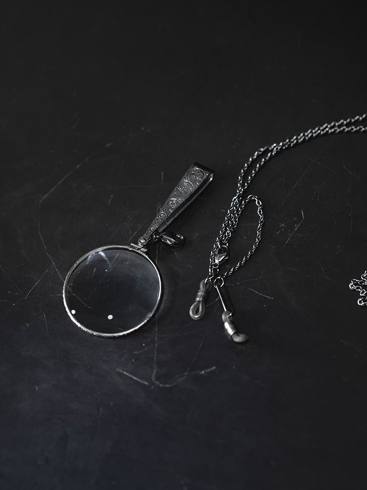 RIGARDS<br/>STERLING SILVER EXTENDABLE MAGNIFYING LOUPE NECKLACE / BLACK / AT011AG