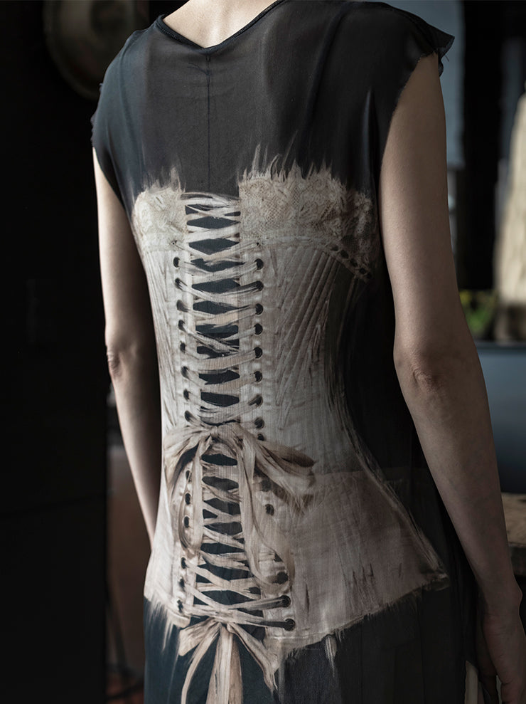 IA LONDON<br>WOMENS SLEEVELESS MESH DRESS / CORSET PRINT