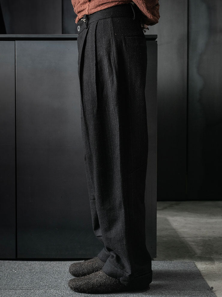 toward(s)<br>2 PLEAT PANTS IN DRIZZLE WEAVE WOOL / IRON INK BLACK