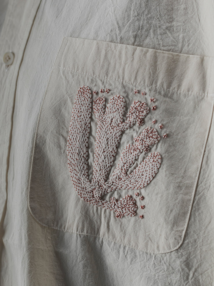 KINYAN LAM<br> UNISEX HAND EMBROIDERED LONG SLEEVE SHIRT / WHITE AND RED