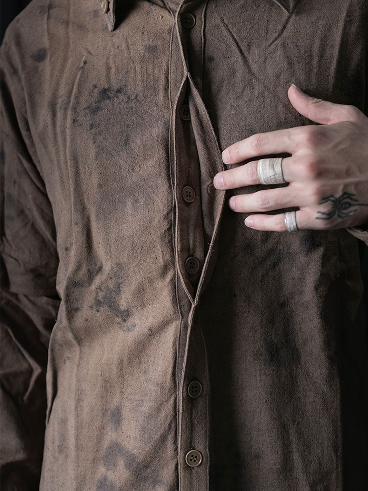 OUTBREAK LAB<br>MENS Overlay Shirt in Eri Silk / Naturally Dyed Beige