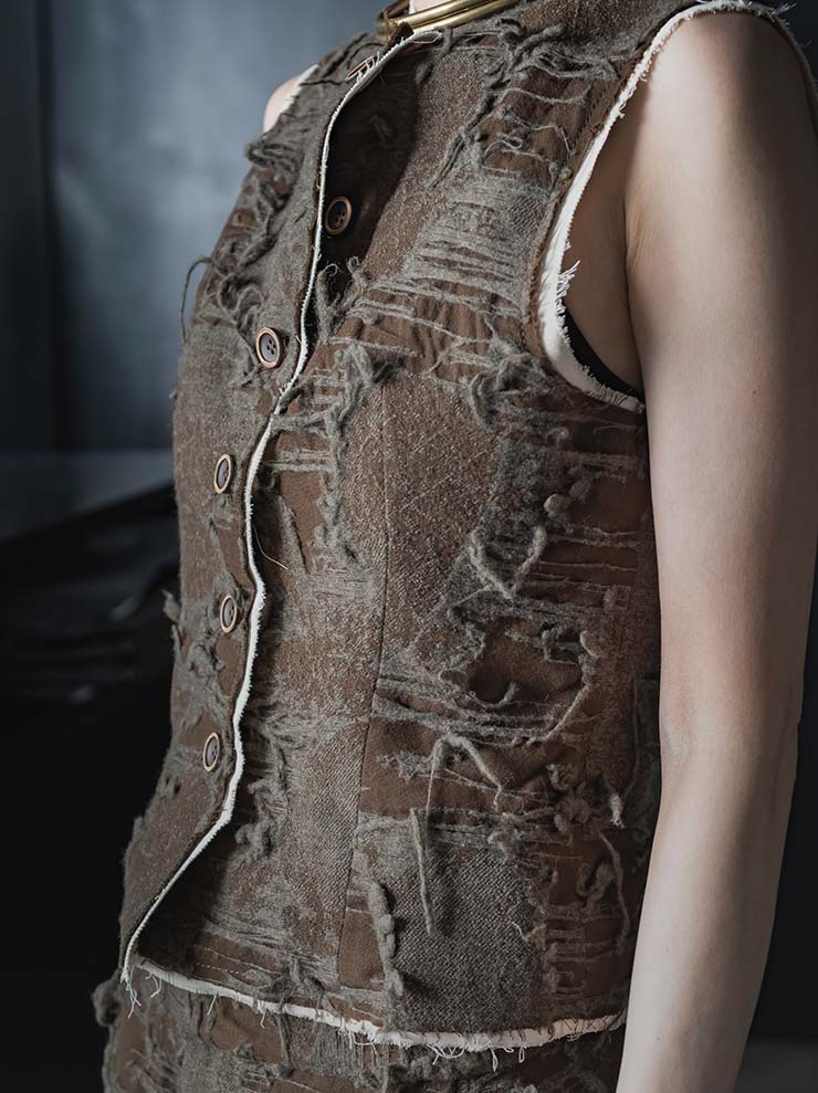 UMA WANG <br>WOMENS スリーブレスジャケット / BROWN × GREY