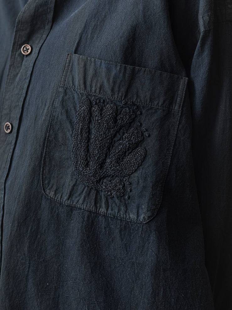 KINYAN LAM<br> UNISEX HAND EMBROIDERED LONG SLEEVE SHIRT / INDIGO BLUE