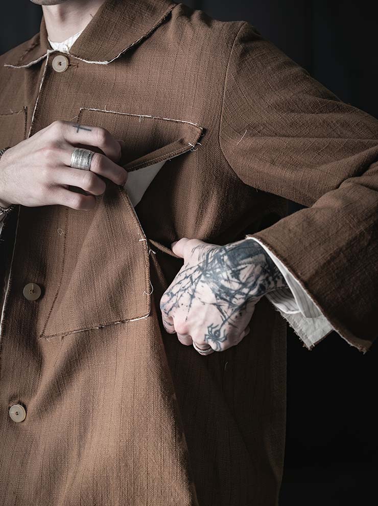 WRIGHT + DOYLE<br>UNISEX TOLMEN JACKET / OCHRE PINSTRIPE