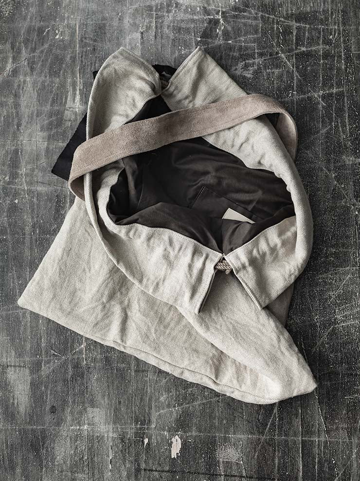 TUFORÉE<br> Leather handle linen tote bag / BEIGE
