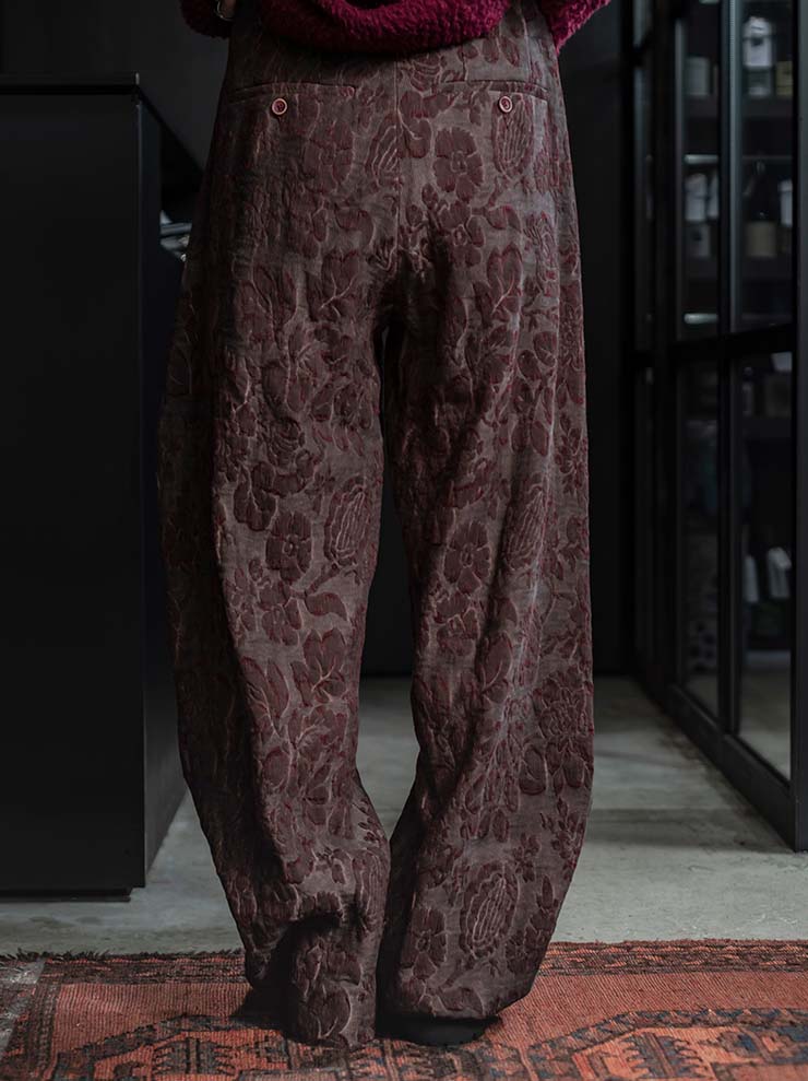 UMA WANG<br> WOMENS JACQUARD TROUSERS / DARK RED