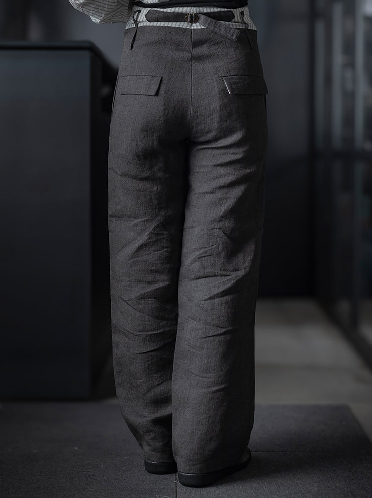 K'ANG<br>UNISEX HIGH-WAIST WIDE FIT TROUSERS / DARK GREY