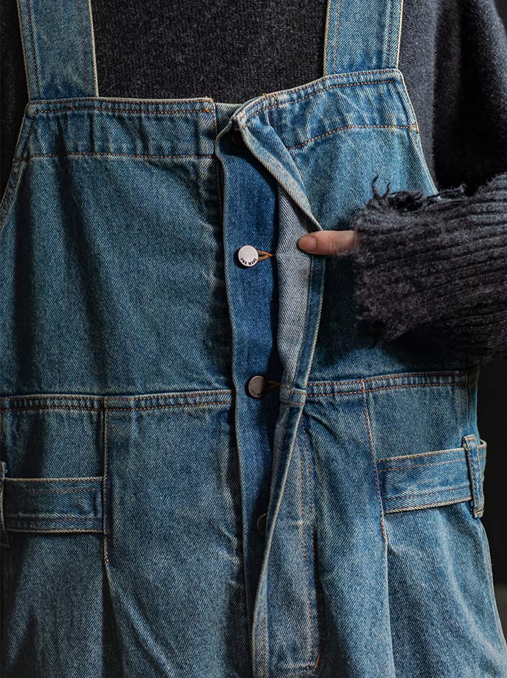 UMA WANG<br> WOMENS DENIM OVERALLS / BLUE×BROWN