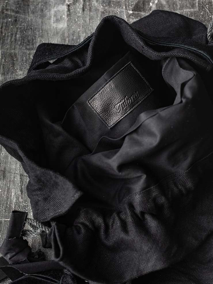 TUFORÉE<br> Leather handle linen tote bag / BLACK