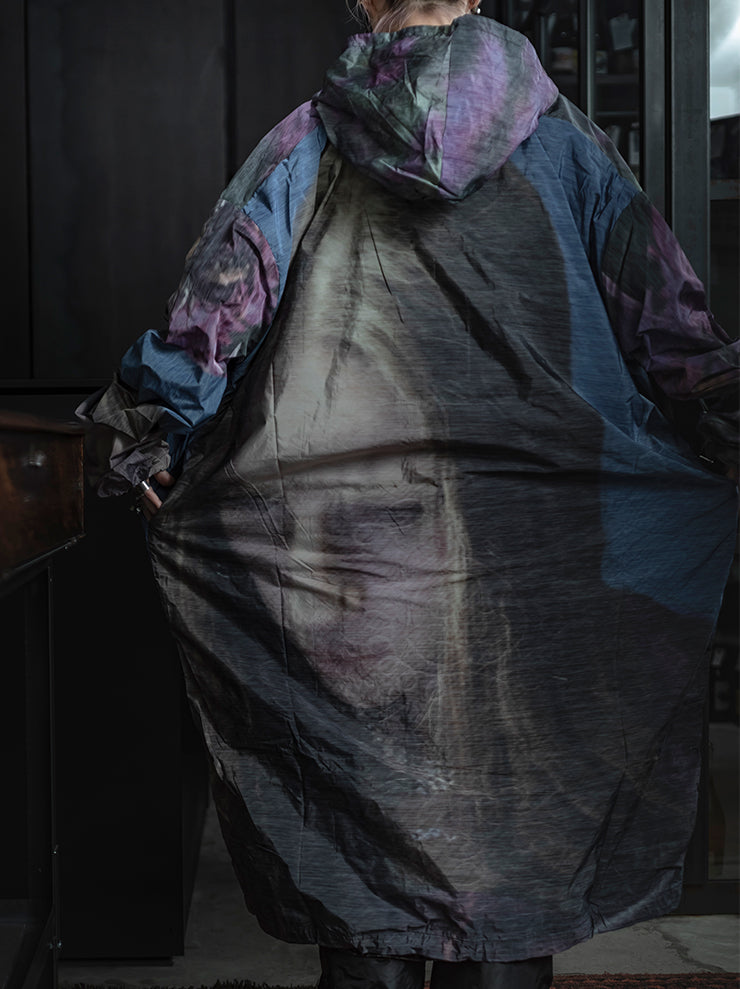 BARBARA BOLOGNA<br> WOMENS PRINT HOODIE ZIP LONGR RAIN COAT