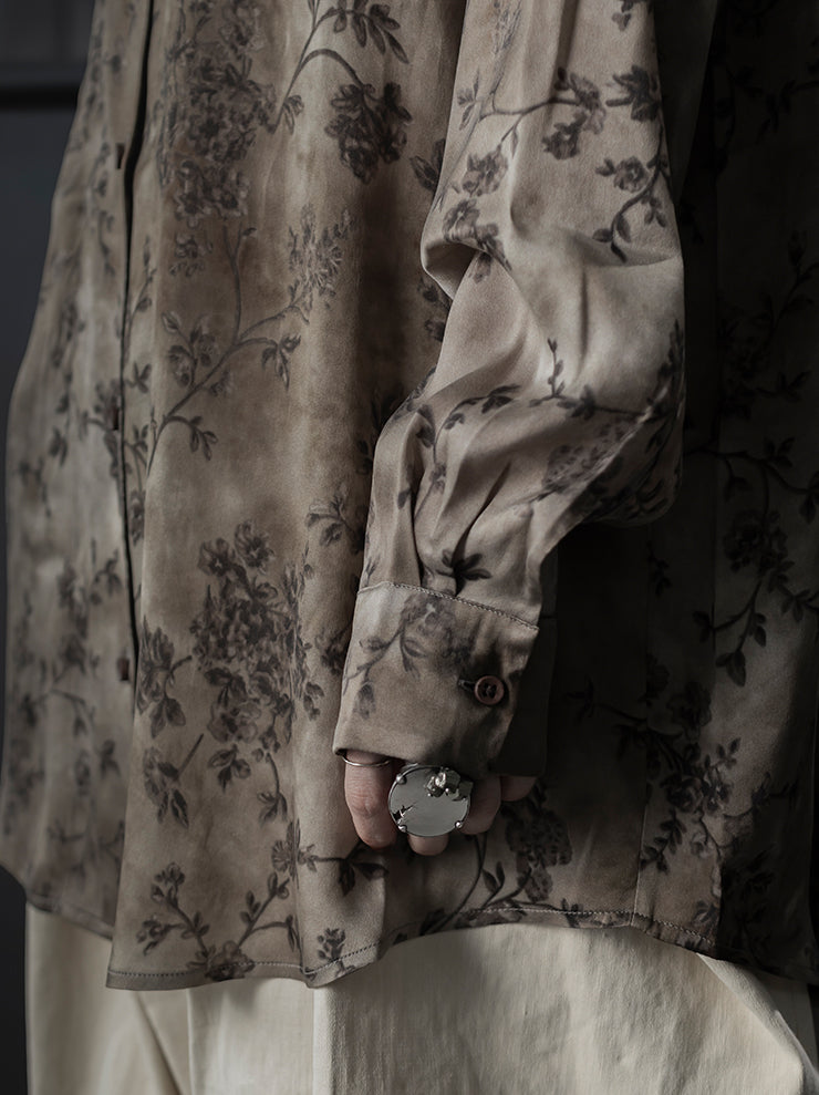 UMA WANG<br> WOMENS FLOWER PRINT BLOUSE / DIRTY WHITE × GREY