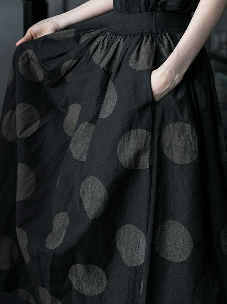 UMA WANG<br> WOMENS Dot Flare Skirt / BLACK × MUSTARD
