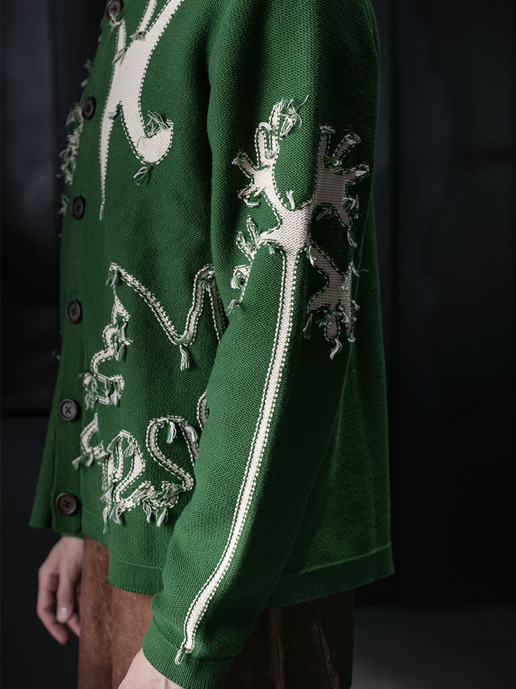 KINYAN LAM<br>UNISEX Relaxed Fit Collared Cardigan / Green