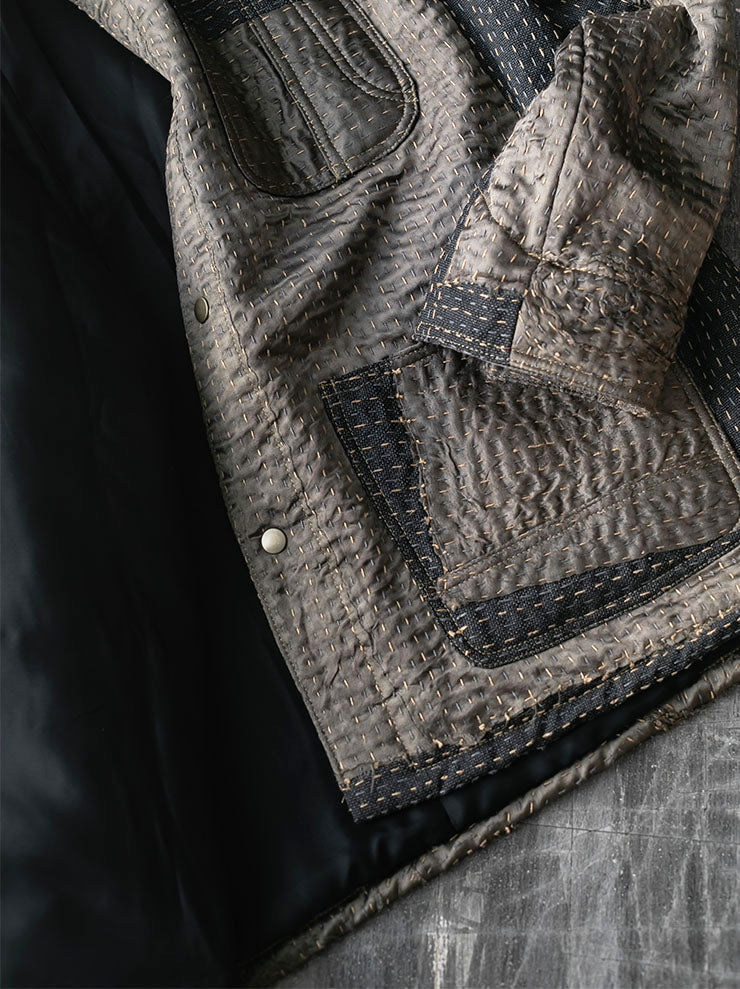 By Walid<br> MENS RAIN JACKET WADDED / GREEN DRAGON × CHARCOAL WOOL