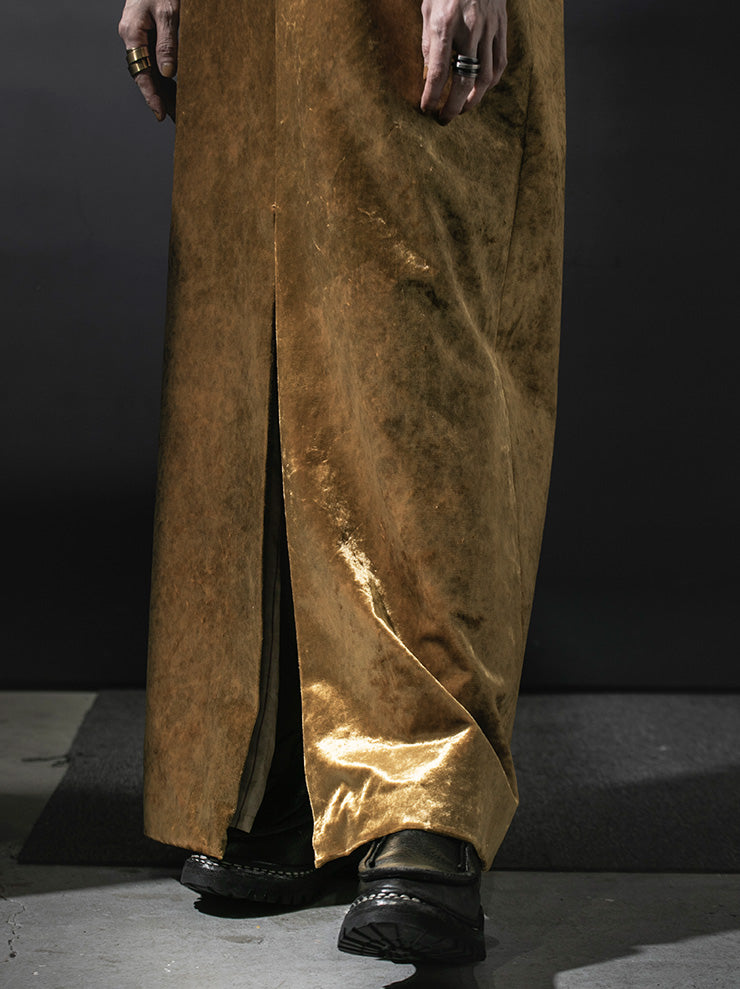 UMA WANG <br>WOMENS ベルベットスリットワンピース / GOLD