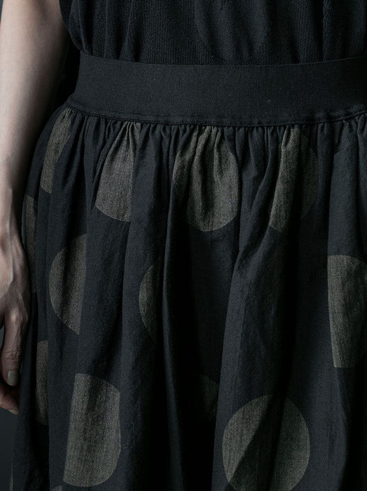 UMA WANG<br> WOMENS Dot Flare Skirt / BLACK × MUSTARD