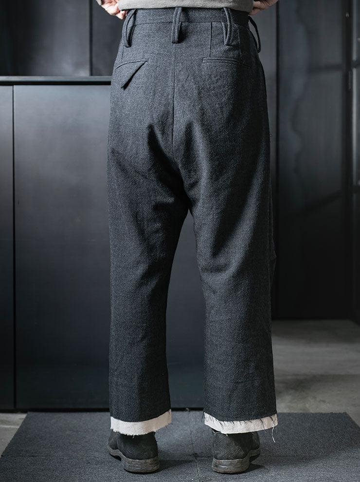 CHIAHUNG SU<br>MENS HAND WOVEN & WIDE STRAPPING TROUSER WITH LINING / GREY