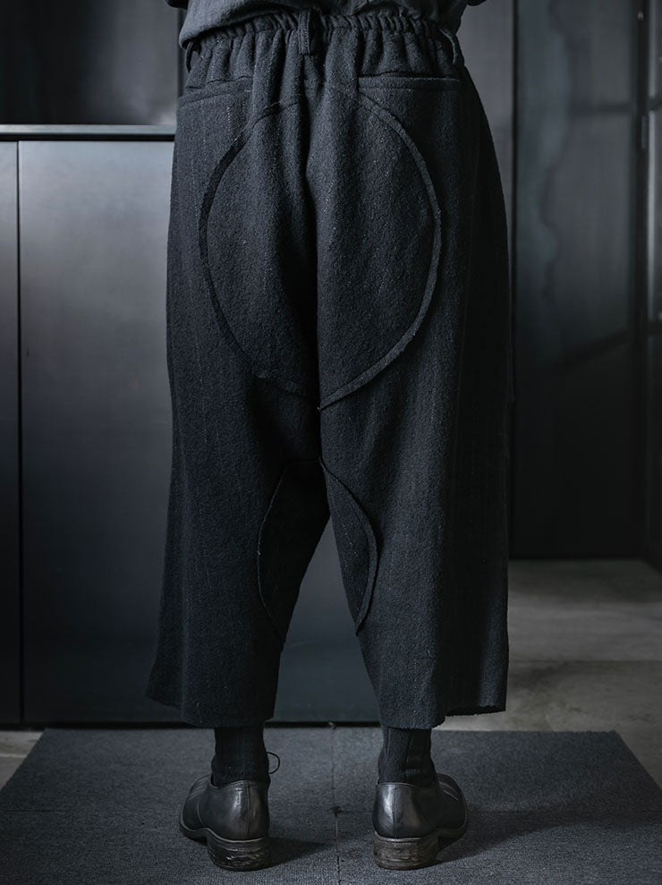 CHIAHUNG SU<br>MENS HAND WOVEN LOW CROTCH THICK WOOL TROUSER / BLACK STRIPE