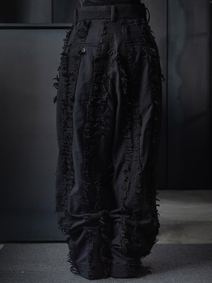 UMA WANG<br>WOMENS FRINGE WIDE TROUSERS / BLACK