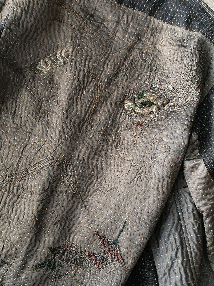 By Walid<br> MENS RAIN JACKET WADDED / GREEN DRAGON × CHARCOAL WOOL