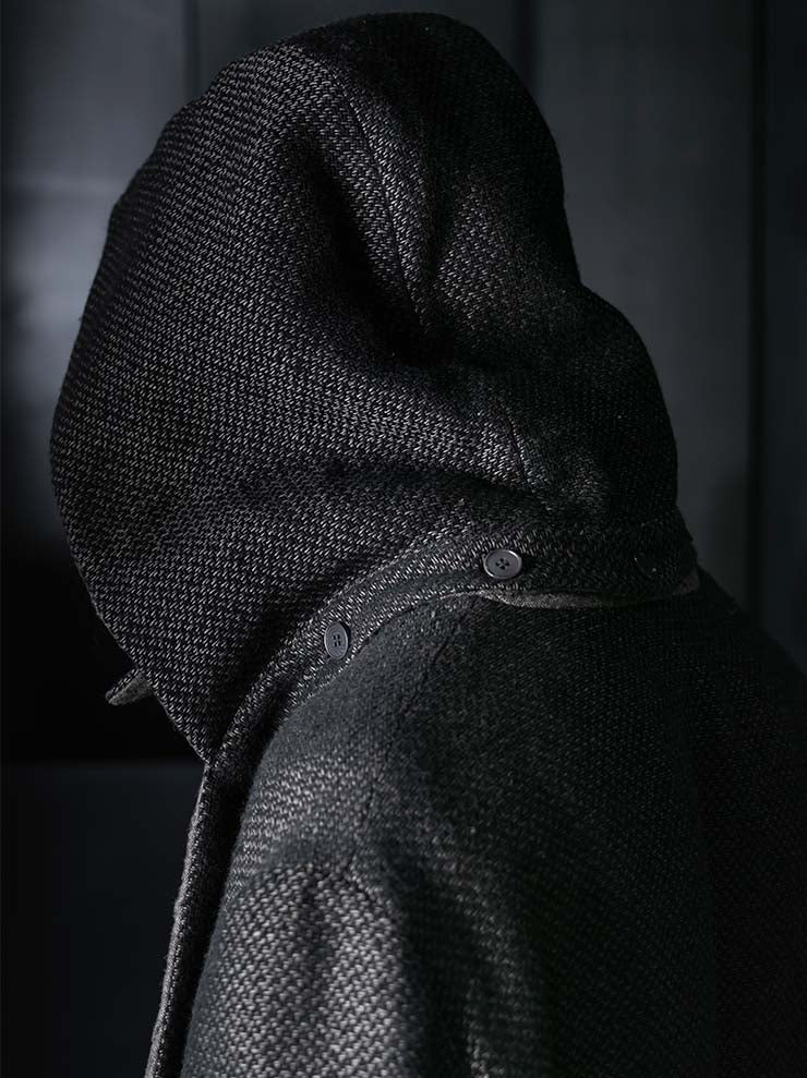 K'ANG<br>UNISEX OVERSIZE DETACHBLE HOOD REVERSIBLE COAT / OFF BLACK + BROWN