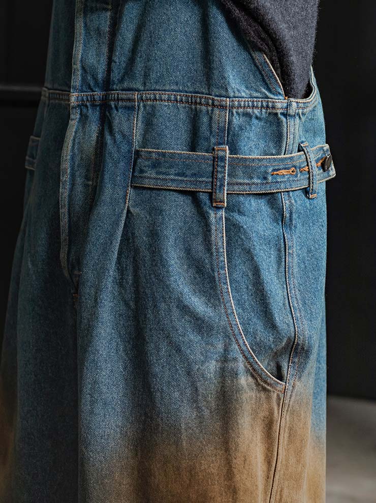 UMA WANG<br> WOMENS DENIM OVERALLS / BLUE×BROWN