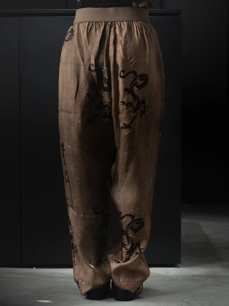 UMA WANG<br> WOMENS printed trousers / ROSE × BLACK