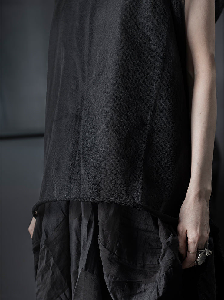 UMA WANG<br> WOMENS Tulle Sleeveless Top / BLACK