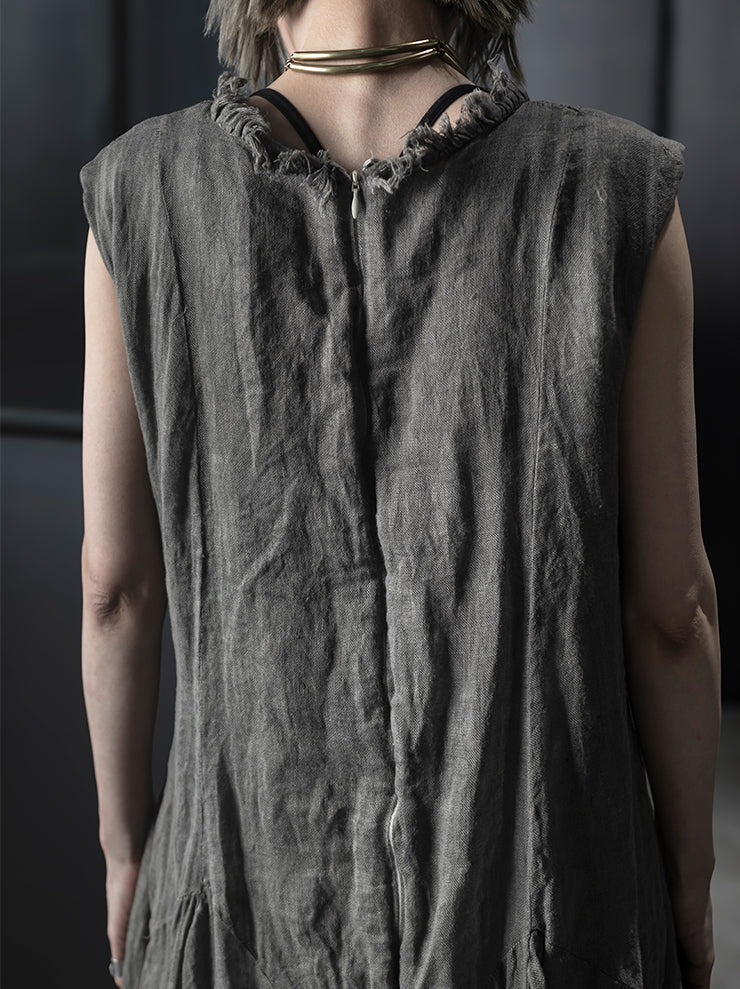 CHIAHUNG-SU<br>WOMENS HAND WOVEN RAW STRAPPING MIDI DRESS / LIGHT GREY