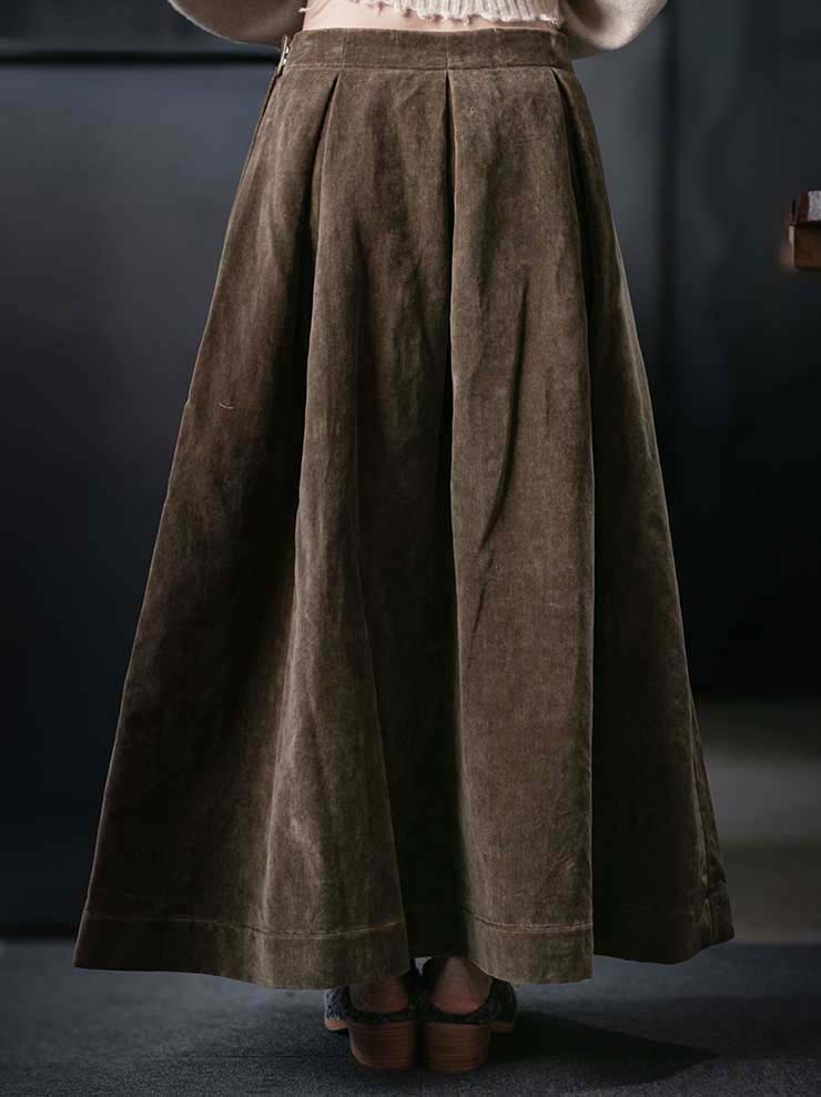 UMA WANG<br>WOMENS VELVET SKIRT / MUSTARD