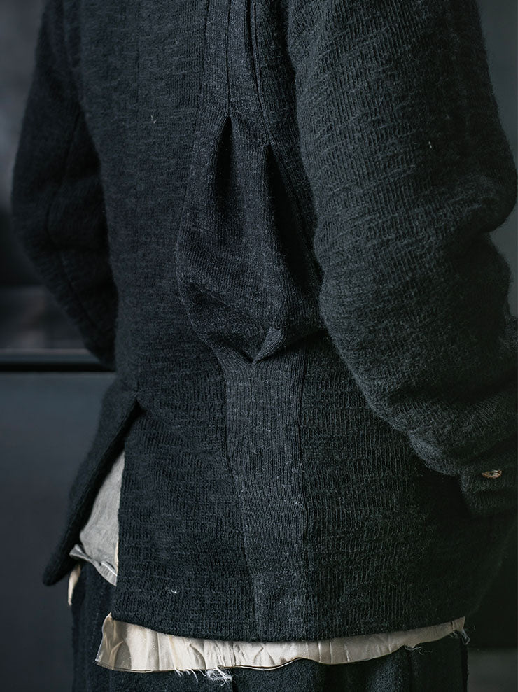 CHIAHUNG SU<br>MENS HAND WOVEN & DYED PATCHED KNITTING PLEATED BLAZER / BLACK