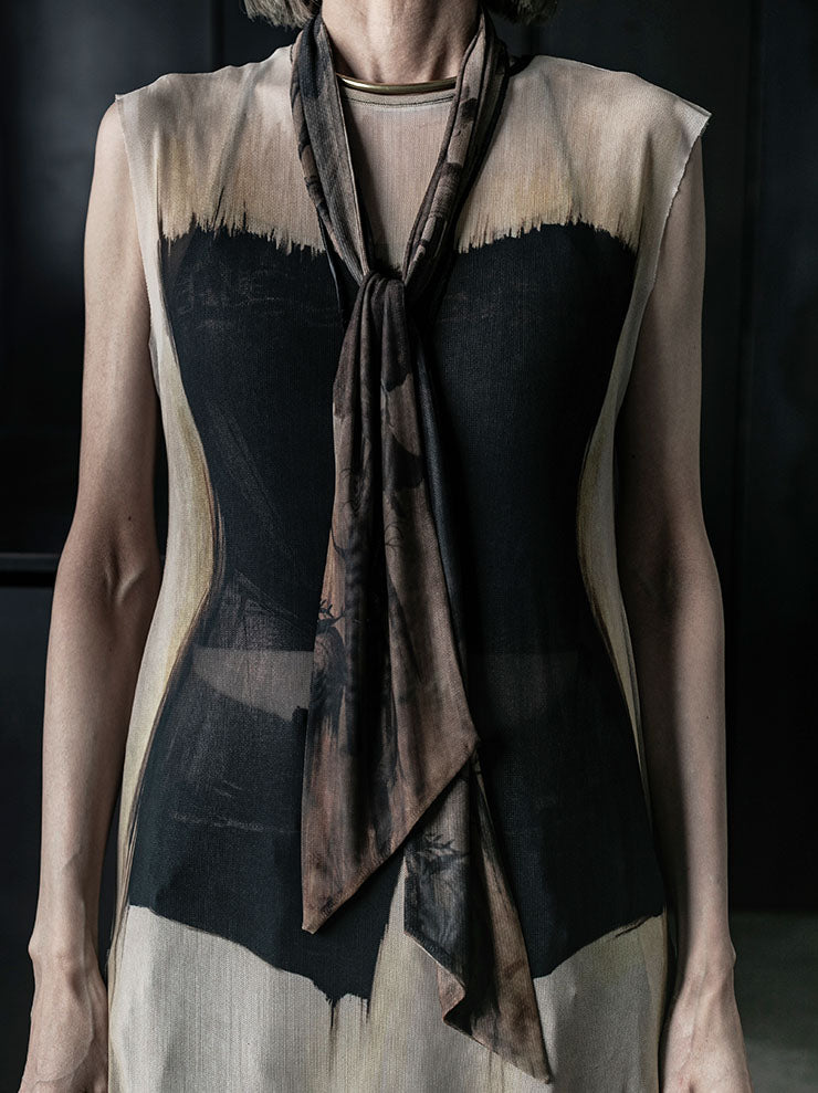 IA LONDON<br> RIBBON COTTON DOUBLE-SIDED SCARF / LILY AMBITION PRINT