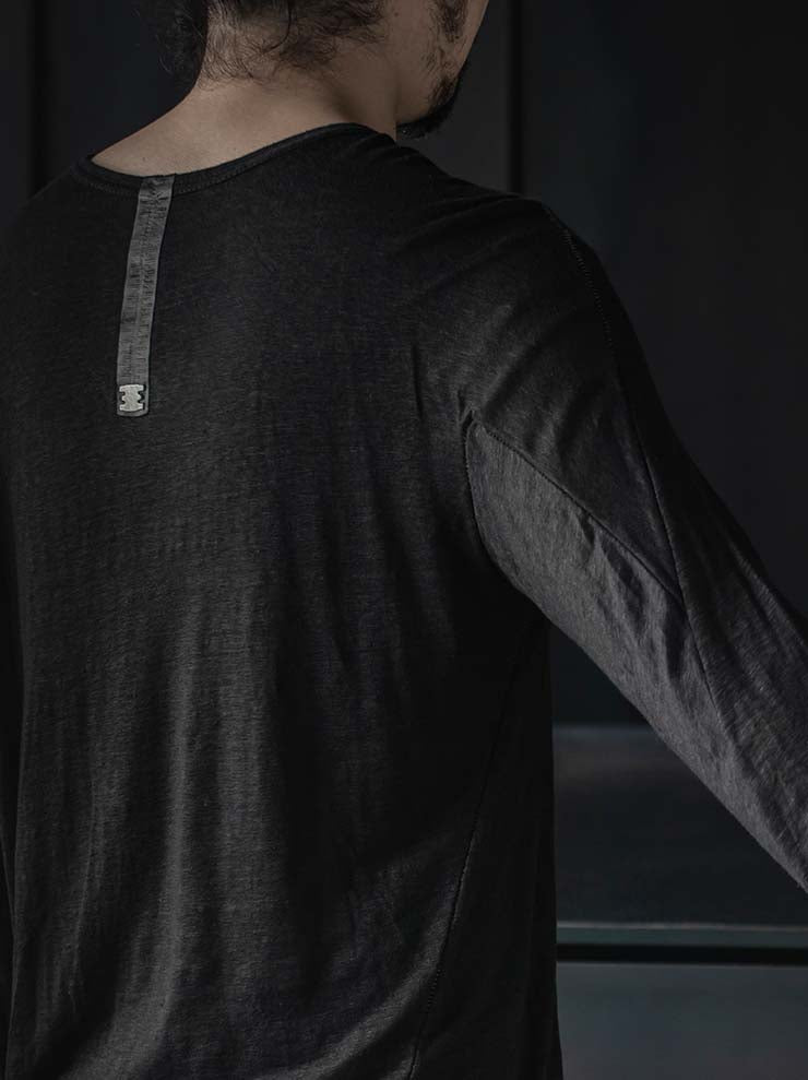 69 by ISAAC SELLAM<br> MENS semi raglan linen long sleeve T-shirt / NOIR