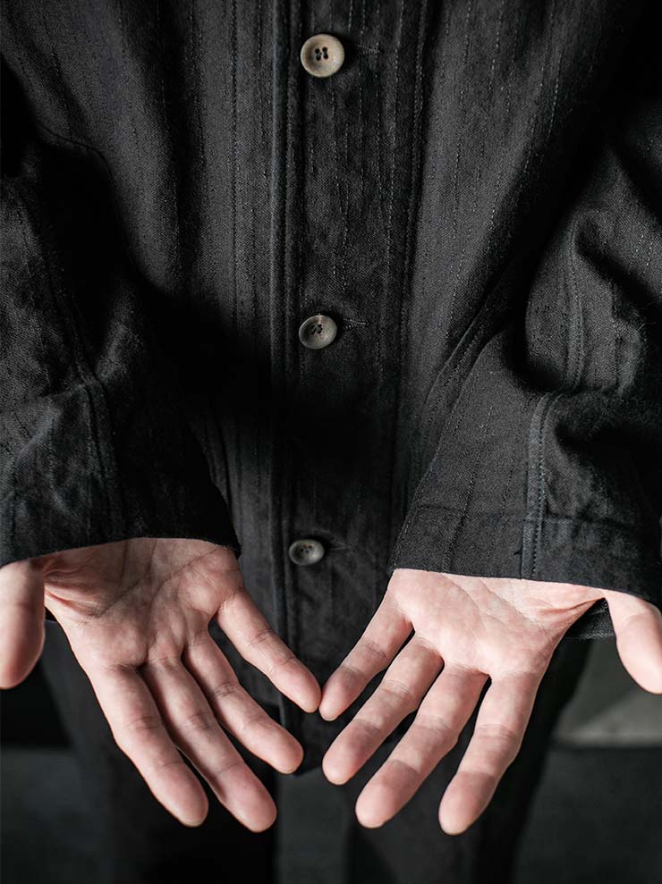 P.R.PATTERSON<br>UNLINED BASTING LINEN WORK JACKET / BLACK