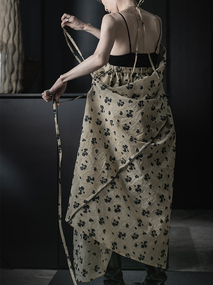 CHIAHUNG SU<br>HAND DYED STRAPPED LAYERING & RAW EDGE DRESS / FLORAL