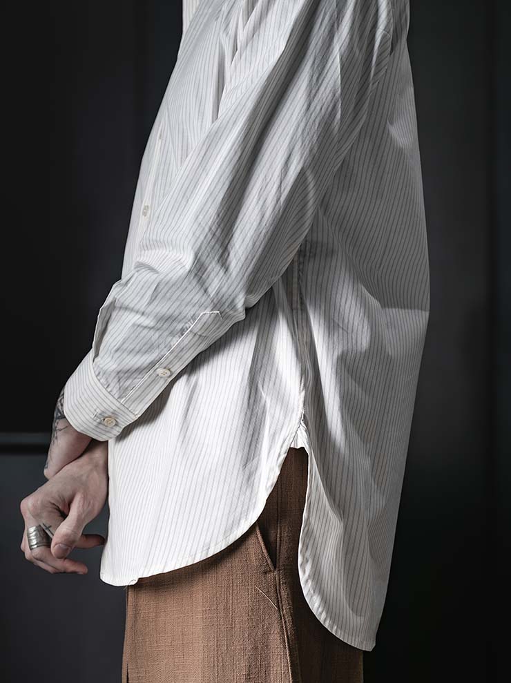 WRIGHT + DOYLE<br>UNISEX ROWDEN SHIRT / CHALK BRICK PINSTRIPE