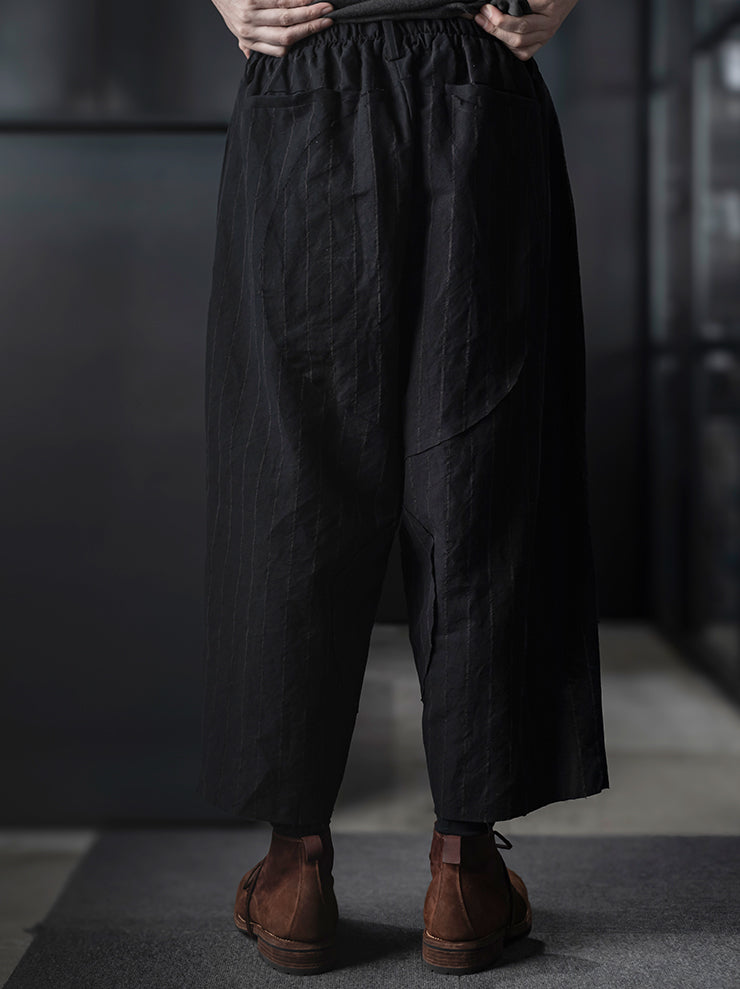 CHIAHUNG-SU<br>MENS HAND WOVEN LOW CROTCH WIDE TROUSER / BLACK STRIPE