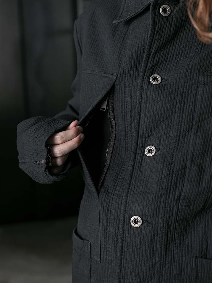 69 by ISAAC SELLAM <br>MENS Striped Work Jacket / NOIR