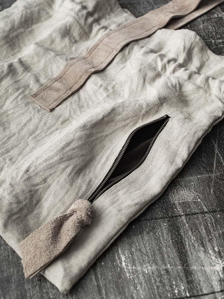 TUFORÉE<br> Leather handle linen tote bag / BEIGE