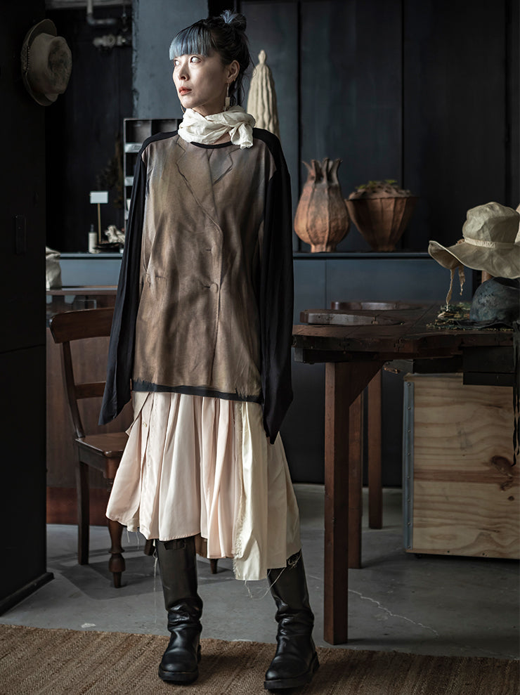 IA LONDON<br>WOMENS OVERSIZED JERSEY TOP / TRENCH COAT PRINT